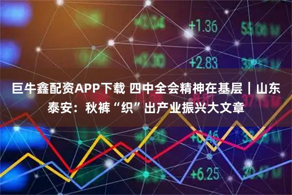 巨牛鑫配资APP下载 四中全会精神在基层｜山东泰安：秋裤“织”出产业振兴大文章
